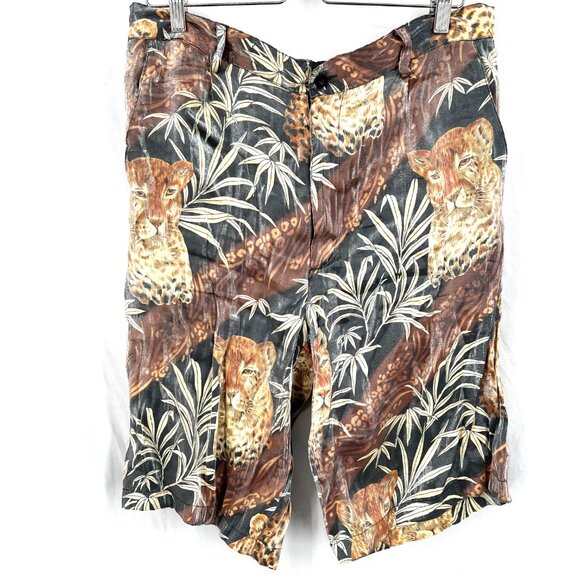Vintage 80s 90s Bar code baggy long length wild animal shorts tigers leopard XL - Picture 2 of 10